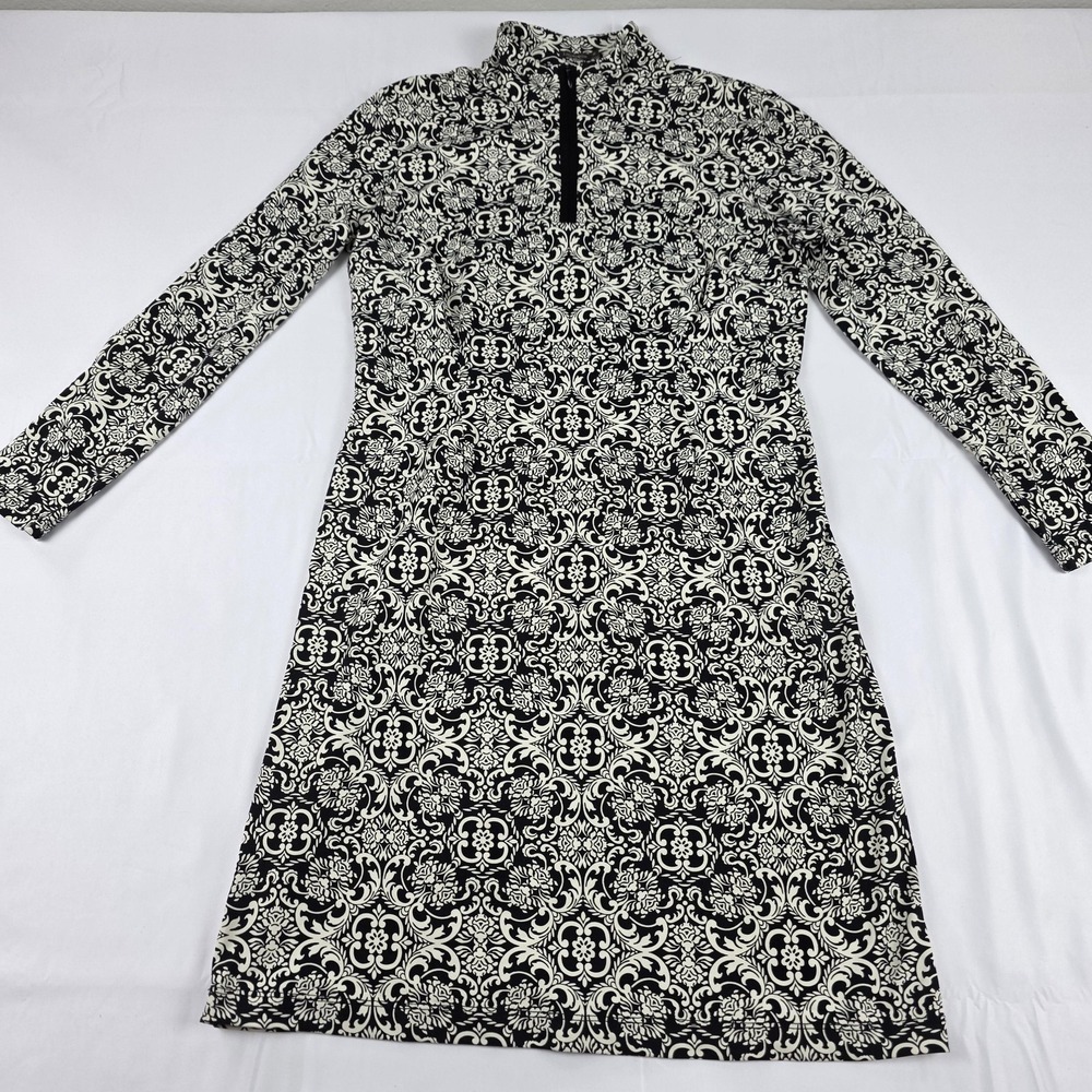 J. McLaughlin Dress Womens Medium Black Floral Catalina Cloth Shift Mock Neck